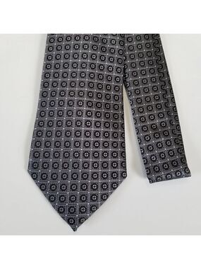 Seanjohn Men's Necktie 100% Silk Black and Grey Geometric W-3.5 L 56